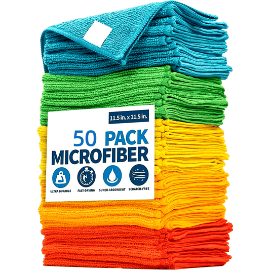 Microfiber Cleaning Cloths Pack - Polyester Woven Towels for Kitchen, Bathroom, Living Room, Toilet - Multipurpose Household Rags, Dusting Dishwashing Cloth, Quick Absorbent &amp; Scratch-Free