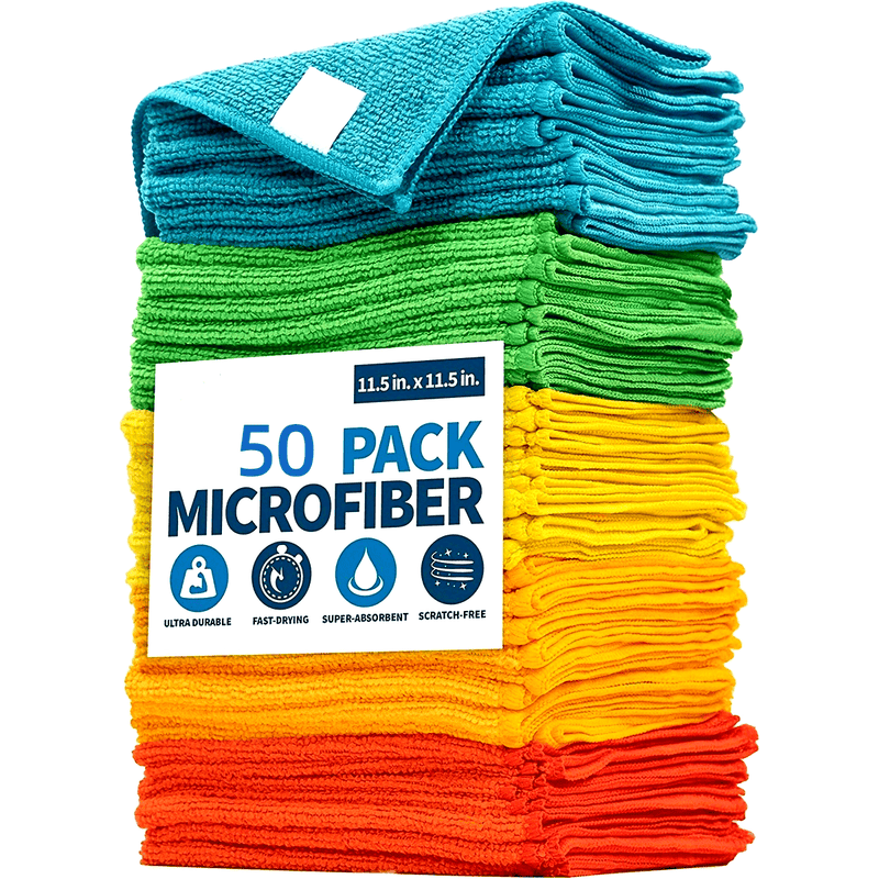 Microfiber Cleaning Cloths Pack - Polyester Woven Towels for Kitchen, Bathroom, Living Room, Toilet - Multipurpose Household Rags, Dusting Dishwashing Cloth, Quick Absorbent & Scratch-Free