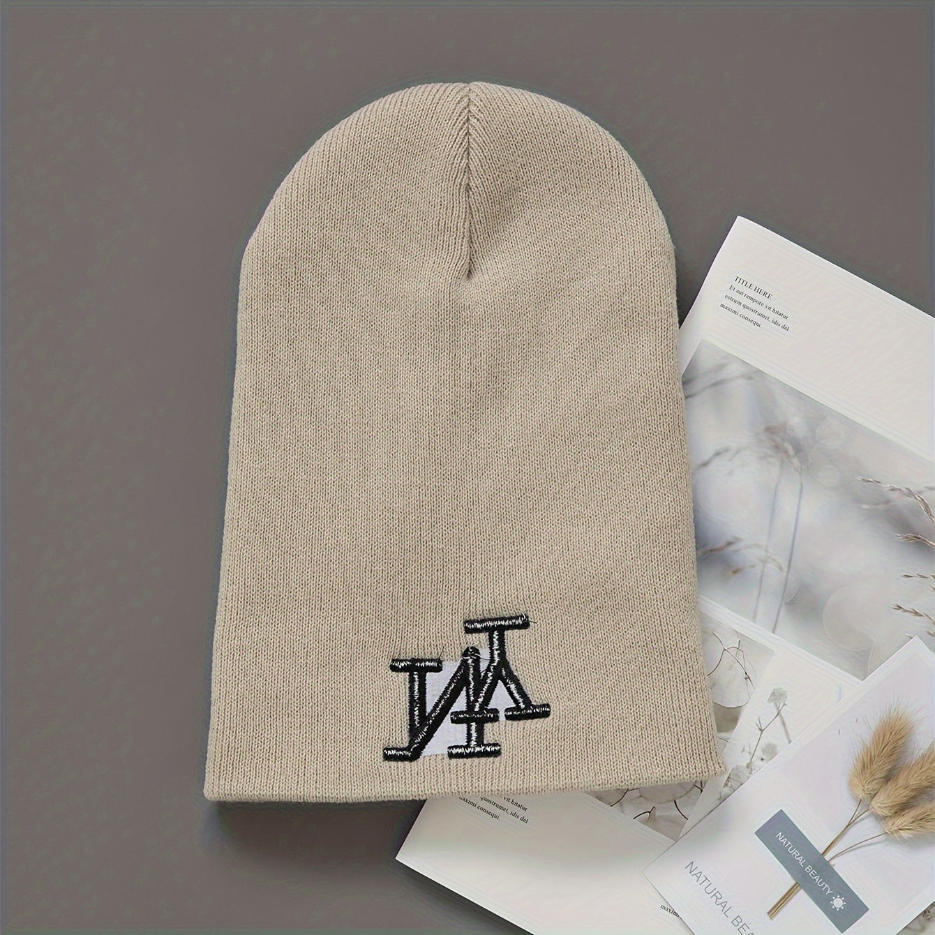 2-Pack Unisex Winter Beanie Hats, Solid Color Knitted Polyester Outdoor Warm Caps, Hand Washable, Fashionable Daily Wear for Men and Women