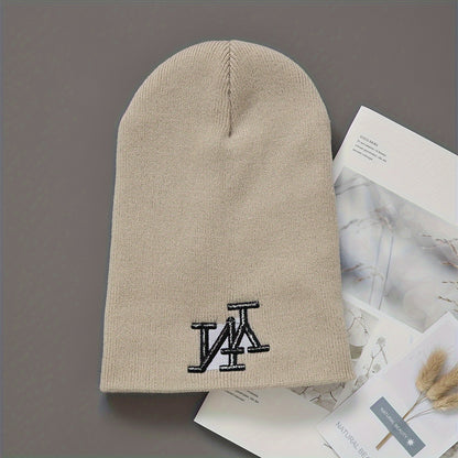 2-Pack Unisex Winter Beanie Hats, Solid Color Knitted Polyester Outdoor Warm Caps, Hand Washable, Fashionable Daily Wear for Men and Women