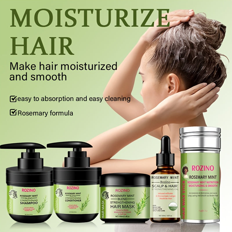ROZINO Rosemary Mint & Nourishing Hair Mask Set - Moisturizing Care with Natural Extracts for Smooth, Silky Hair - Ideal for All Hair Types, Includes Hydrating Shampoo & Conditioner, ROZINO