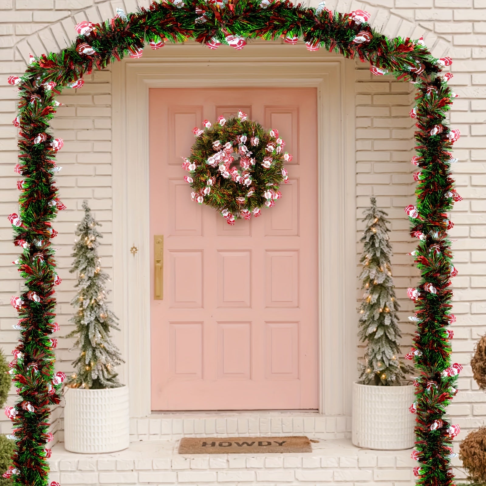 4.98meter Red & Green Metallic Twist Tinsel Garland with Shiny Ornaments, Plastic Christmas Tree & Party Supplies, Indoor & Outdoor Festive Decor, No Power Required