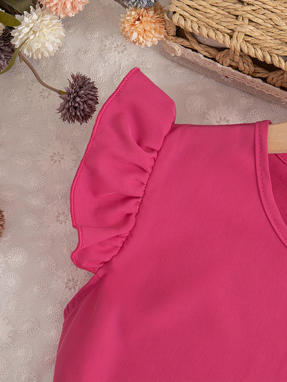 Elegant Girls Solid Belted Flutter Trim Jumpsuit Romper For Summer Party Gift Outdoor