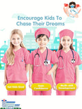Conjunto de 6 trajes de médico de imitación para niño, camiseta de manga corta, pantalones y accesorios, ideal para Halloween, fiestas de cumpleaños, presentaciones escolares y como regalo.
