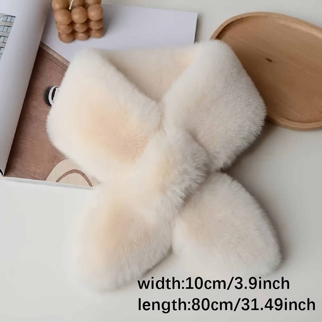 Winter Thick Warm Faux Mink Fur Scarf, Unisex Plush Neck Cross Scarf, 100% Polyester, Hand Woven, Decorative & Windproof, with No Feathers, for Going Out