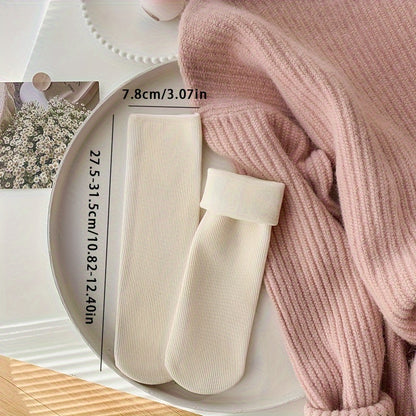 5 Pairs of Men's and Women's Warm Fleece Lined Winter Socks - Thick, Warm, Soft, Elastic, Odor Resistant, Solid Color, Polyester Blend, Knitted Fabric, Suitable for Yoga and Snow Boots
