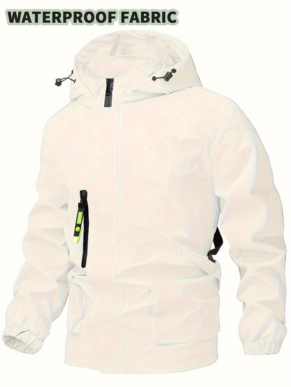 Chaqueta cortavientos de color liso con capucha para hombre, abrigo impermeable informal, ropa de exterior para primavera y otoño.