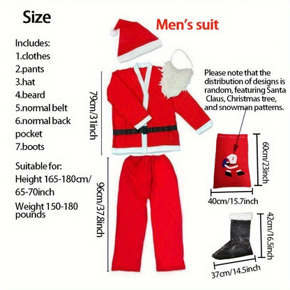 7PCS, Santa Claus Costumes Adult Christmas Costumes Men's And Women's Christmas Costumes Santa Claus Play Christmas Halloween Costumes