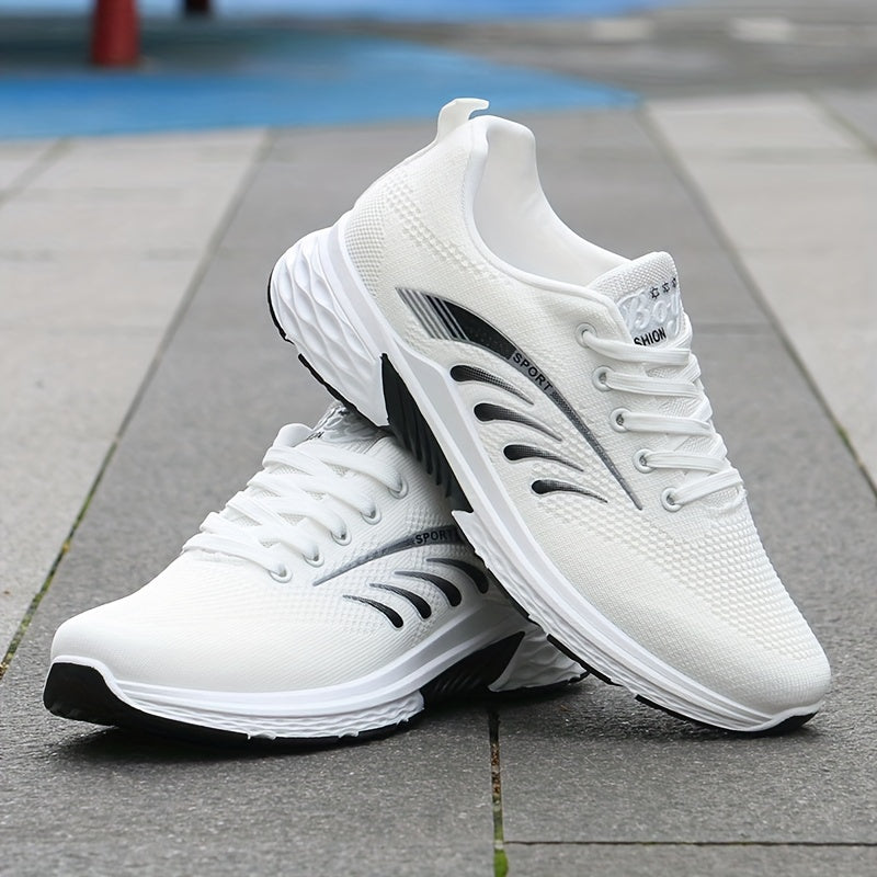 Men's Trendy Striped Sneakers Breathable Low Top Lace Up Non Slip Comfy For Jogging Workout Outdoor Casual Activities All Seasons