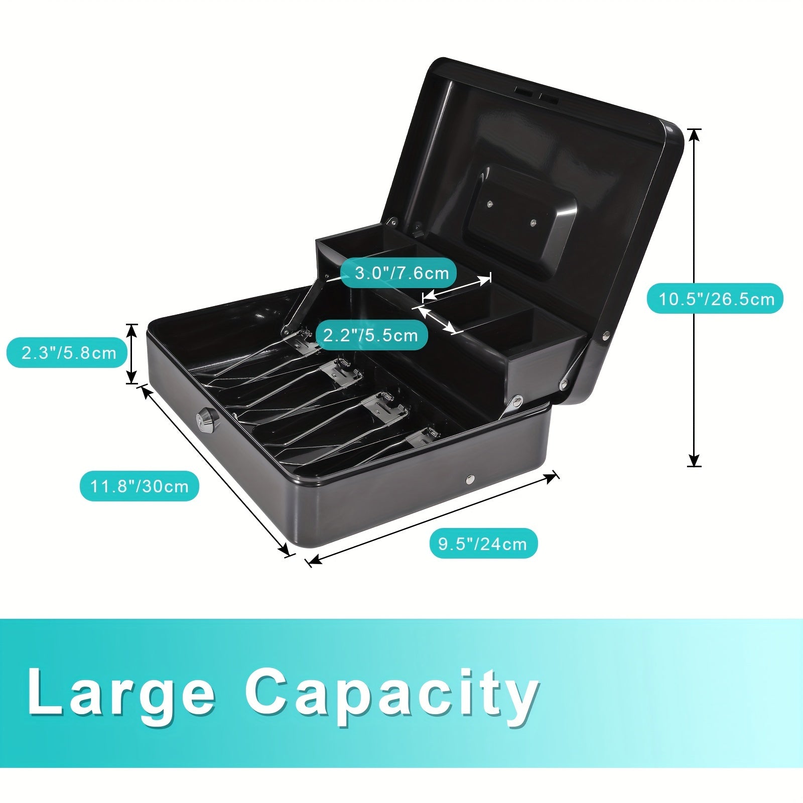 HOMEYUER Secure Metal Cash Box with Key Lock and Tray - Ideal for Security & Labor Protection