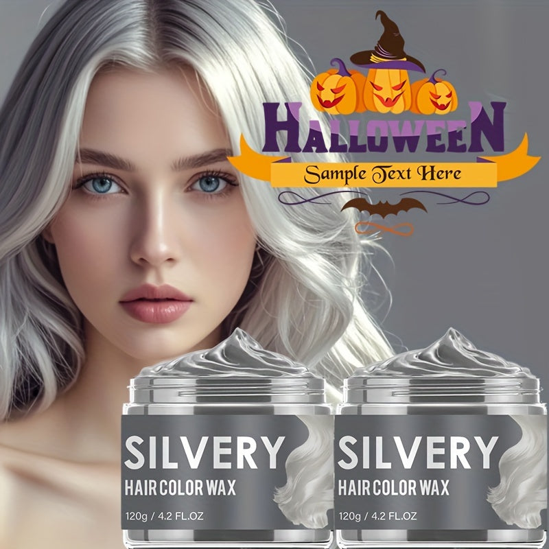 Two Boxes Of 120g Silvery Temporary Hair Colour Wax - Washable And Natural, Perfect For DIY Styling, Ideal For Christmas And Halloween Birthday Parties