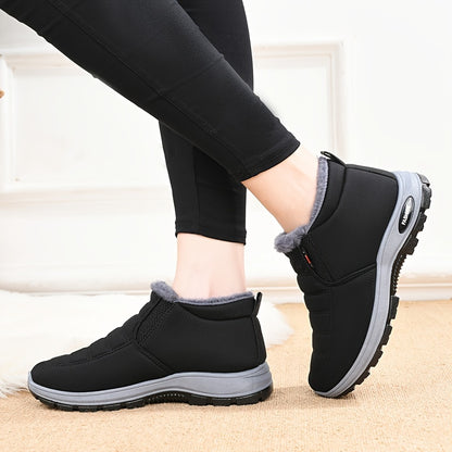 Botas de invierno para mujer acogedoras y elegantes: zapatillas de deporte impermeables, antideslizantes y cálidas con forro polar y suela suave para caminar cómodamente | Diseño informal de caña baja, color sólido, fácil cuidado.