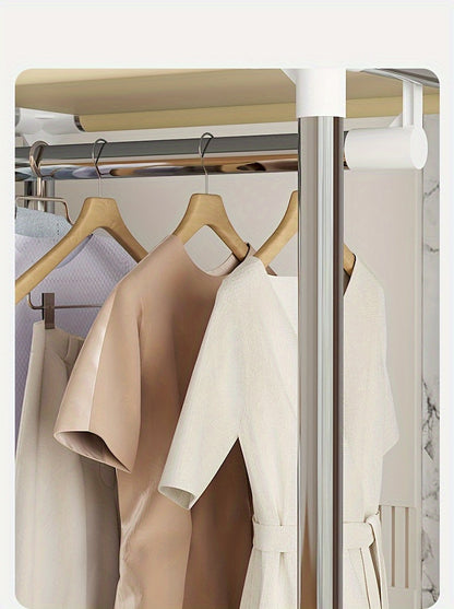 Simplified assembly of steel pipes with thickened reinforcement and 10 large capacity storage racks and 3 hanging clothes poles for storing wardrobes, easy and convenient assembly of checkered fabric cabinets