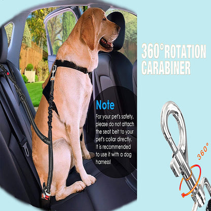 Heavy-Duty Adjustable Dog Seat Belt - Dual-Use, Retractable Car Harness with Elastic Bungee for Pet Safety & Comfort, Nylon Striped Design