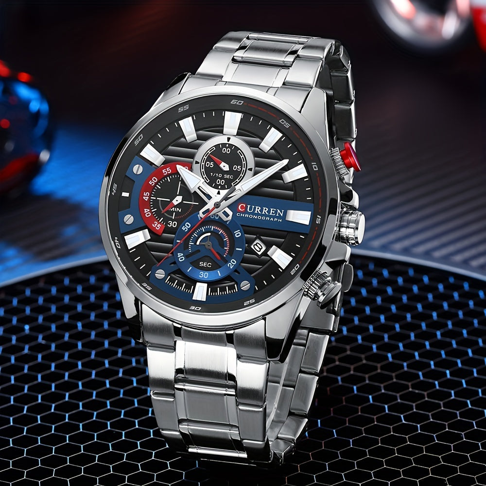 CURREN Reloj cronógrafo deportivo de cuarzo para hombre, de negocios, informal, de moda, analógico, con calendario, reloj de pulsera con fecha