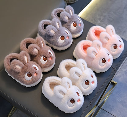 Cartoon Rabbit Fluffy Warm Shoes - Unisex Winter Thermal Slip-Ons, Anti-Slip Rubber Sole, Soft Plush Fabric Upper, Cozy Fleece Lined Indoor Footwear