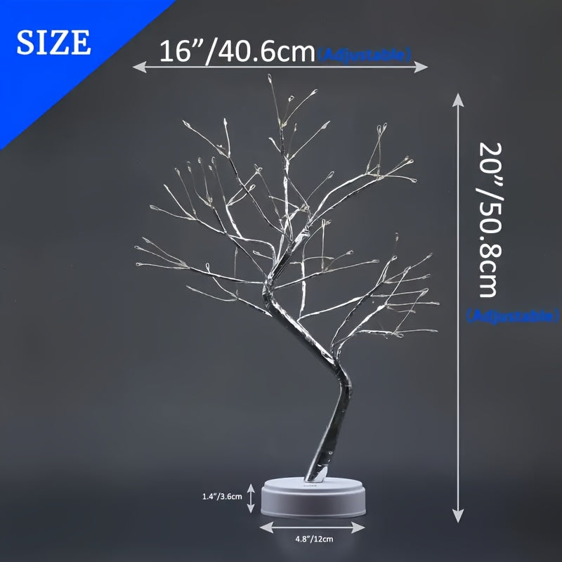 108 LED Bonsai Tree Lamp, Dual Power Battery/USB Touch Control, Energy-Efficient Warm White Decorative Light for Bedroom, Desk, Christmas & Indoor Party Decoration - Non-Waterproof, Plastic Shade