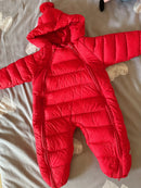 Mono acolchado de invierno para bebé, abrigo informal con capucha y pompón, mono cálido con cremallera frontal, ropa de exterior para bebés y niños pequeños.