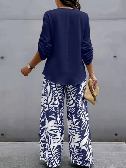 Conjunto de top y pantalón de manga larga con diseño elegante de primavera-verano