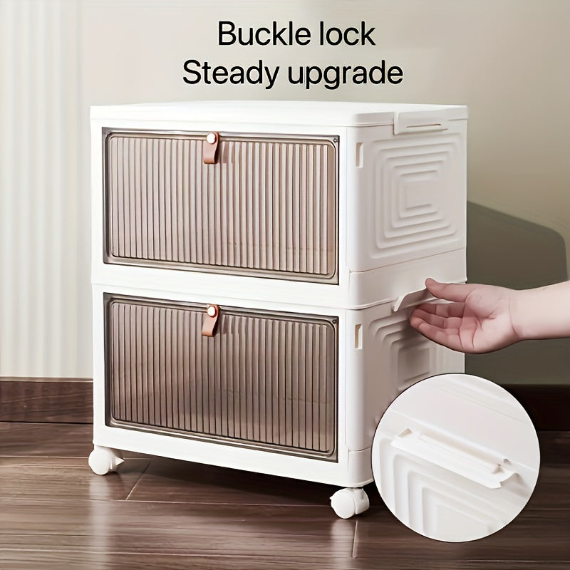 Caja de almacenamiento plegable multifuncional con puertas transparentes, ideal para ropa, libros y juguetes. Estilo clásico, para colocar en el suelo, parte trasera de plástico. Ideal para organizar el dormitorio, el baño, la oficina y la sala de estar.