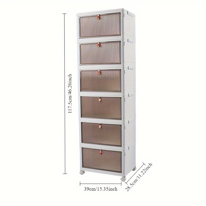 Caja de almacenamiento plegable multifuncional con puertas transparentes, ideal para ropa, libros y juguetes. Estilo clásico, para colocar en el suelo, parte trasera de plástico. Ideal para organizar el dormitorio, el baño, la oficina y la sala de estar.