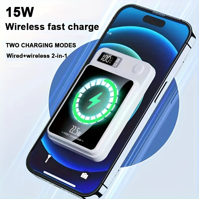 1pc, 10000mAh Mobile Power Bank, 22.5W / PD20W Super Fast Charging, Magnetic Wireless Power Bank, Suitable for Android /iPhone Devices USB, Type-c Portable Mobile Phone Power Bank, LED Power Display Screen