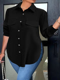 Blusa de talla grande con dobladillo curvo, informal, con cuello abotonado para primavera, ropa de talla grande para mujer.