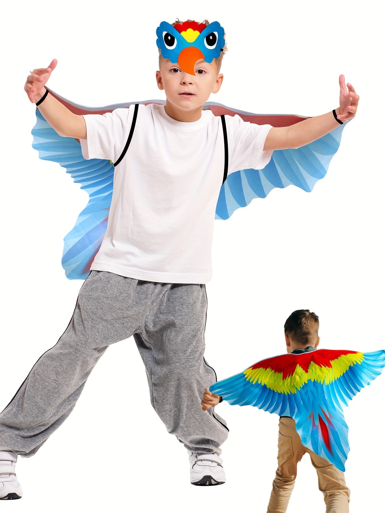 2pcs Boy's Bird Wings Cape Imitation Parrot-Wings Clothes + Mask Suit, Perfect For Birthday, Halloween And Carnival Party Playing &amp; Performance