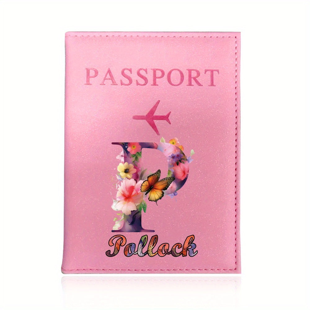 Customized Name Initial Pu Leather Passport Holder Cover Personalized Custom Ultra Slim Wallet Organizer Passport Protector Covers Personal Tailor Waterproof Card Case Storage Cases for Men Women Travel Accessories