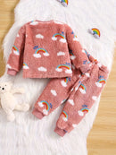 Baby Girls Fashion Autumn Winter Thick Flannel Suit, Comfy & Cute Top + Pants 2pcs Children's Warm New Two-piece Clothing