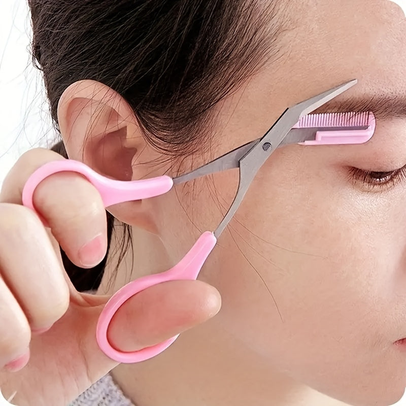 Tijera recortadora de cejas con peine para mujer y hombre, herramienta de maquillaje de acero inoxidable para depilación y modelado de cejas.