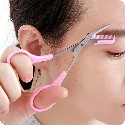 Tijera recortadora de cejas con peine para mujer y hombre, herramienta de maquillaje de acero inoxidable para depilación y modelado de cejas.