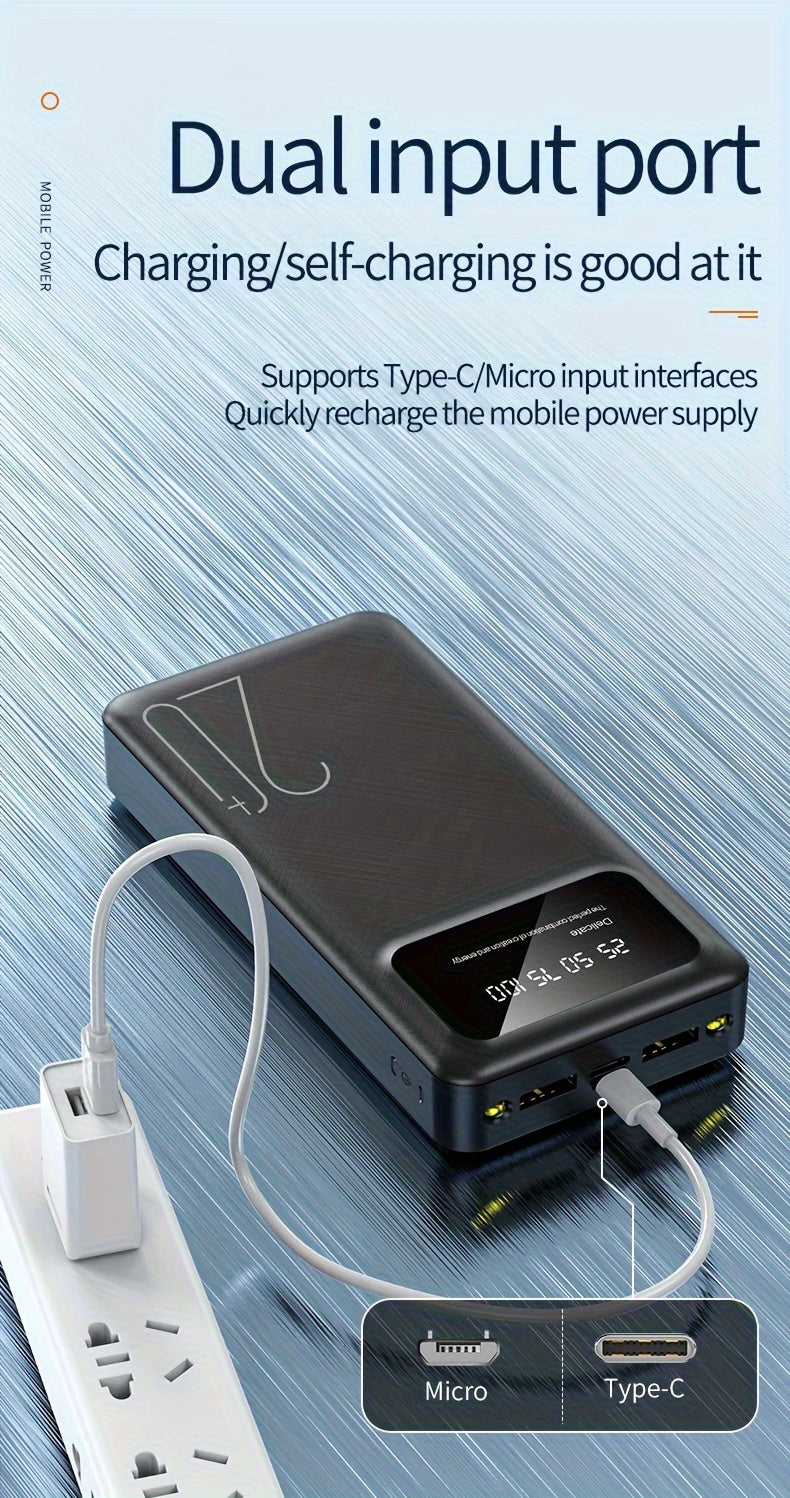 10000/20000MAh High-capacity Portable Power Bank, 5V2.1A Portable USB Charger, Compatible With Android/iPhone Devices
(2xUSB Output, Type-c, Micro), With LED And Digital Display, Safe And Stable Polymer Lithium Battery.