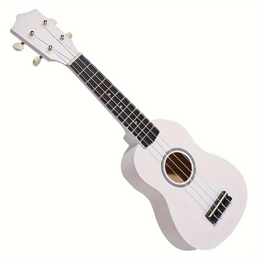 53.34 cm Beginner's Ukulele Set, White 4-String Early Education Guitar, Includes Case, Tuner, Strap, Nylon Strings, Picks, Laminated Back & Neck, Traditional String Instrument