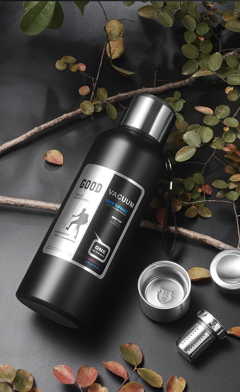 Botella de agua térmica de acero inoxidable: gran capacidad, a prueba de fugas y portátil para actividades al aire libre, deportes y viajes. Sin BPA.