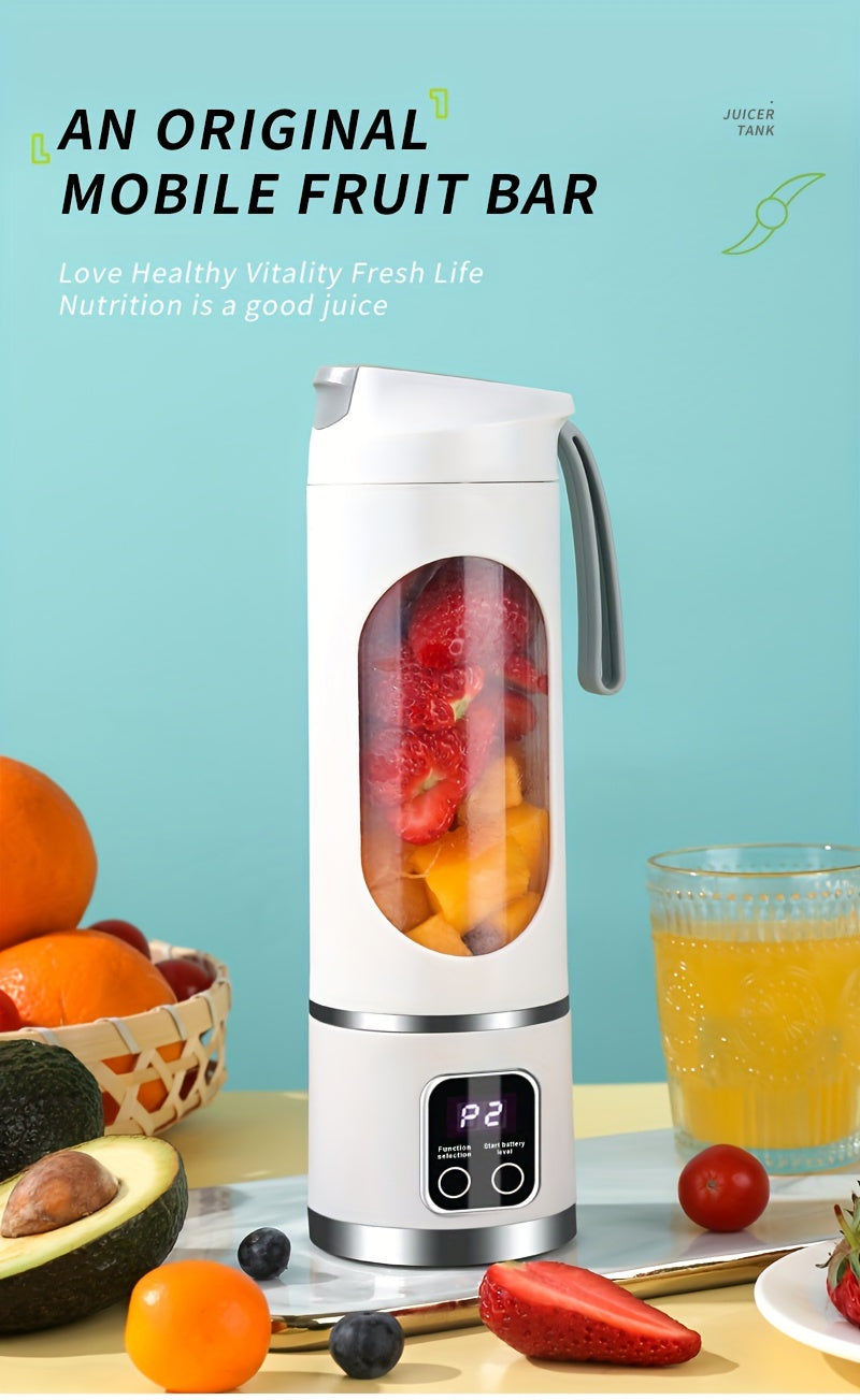 1pc, USB Rechargeable Portable Juicer, Mini Blender, Mini Ice Crusher With Three Modes, Digital Display And 12- Blades, Easy-to-Clean, Suitable For Travel, Fresh Juice Maker, Kitchen Stuff