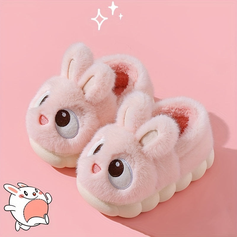 Cartoon Rabbit Fluffy Warm Shoes - Unisex Winter Thermal Slip-Ons, Anti-Slip Rubber Sole, Soft Plush Fabric Upper, Cozy Fleece Lined Indoor Footwear