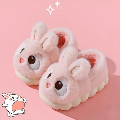 Cartoon Rabbit Fluffy Warm Shoes - Unisex Winter Thermal Slip-Ons, Anti-Slip Rubber Sole, Soft Plush Fabric Upper, Cozy Fleece Lined Indoor Footwear