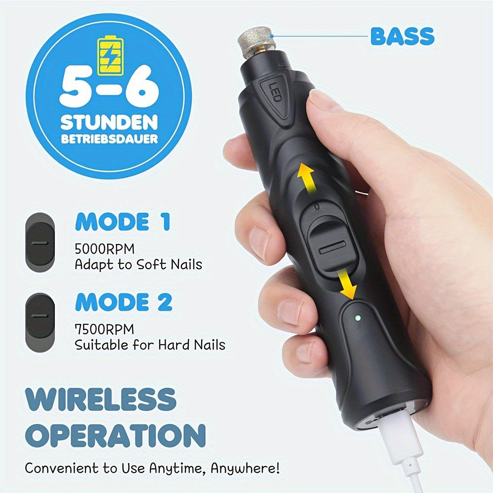 Amoladora de uñas LED silenciosa para perros: recargable, indolora, con 2 velocidades y ruedas para razas grandes.