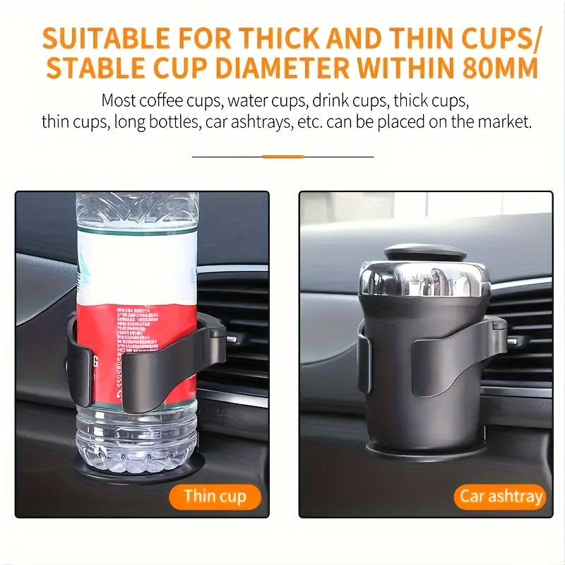 Adjustable Vehicle Cup Holder with Dashboard Swivel Base, Multifunctional AC Vent Clip-On Drink Mount, Plastic Material, Universal Fit Beverage Holder