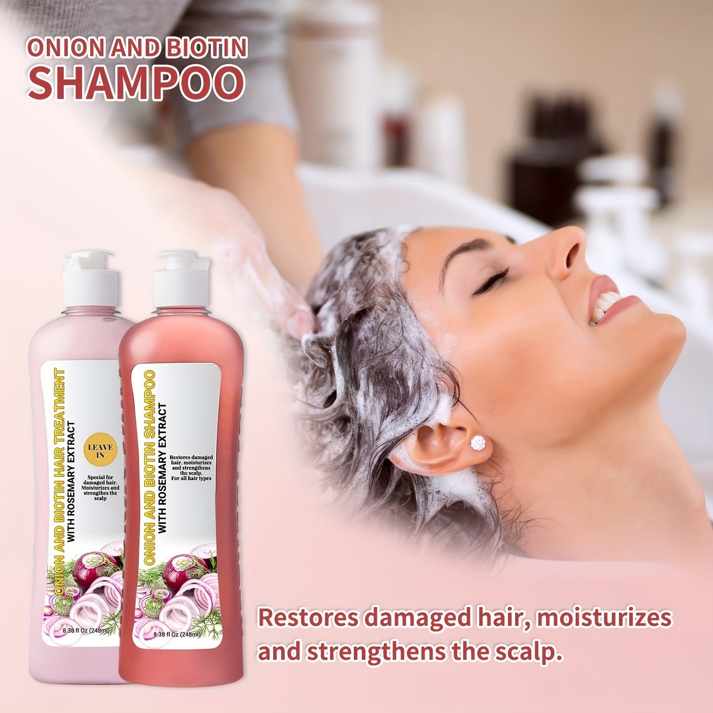Set de champú y acondicionador de cebolla y biotina: Cuidado con extractos vegetales naturales para todo tipo de cabello: repara, hidrata y fortalece el cabello dañado.