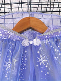 Capa de copo de nieve con degradado azul encantador para niños - Poliéster; Estampado floral; Detalle de botones; Tejido de punto ligeramente elástico; Corte estándar; Edad 3+; Disfraz de Halloween