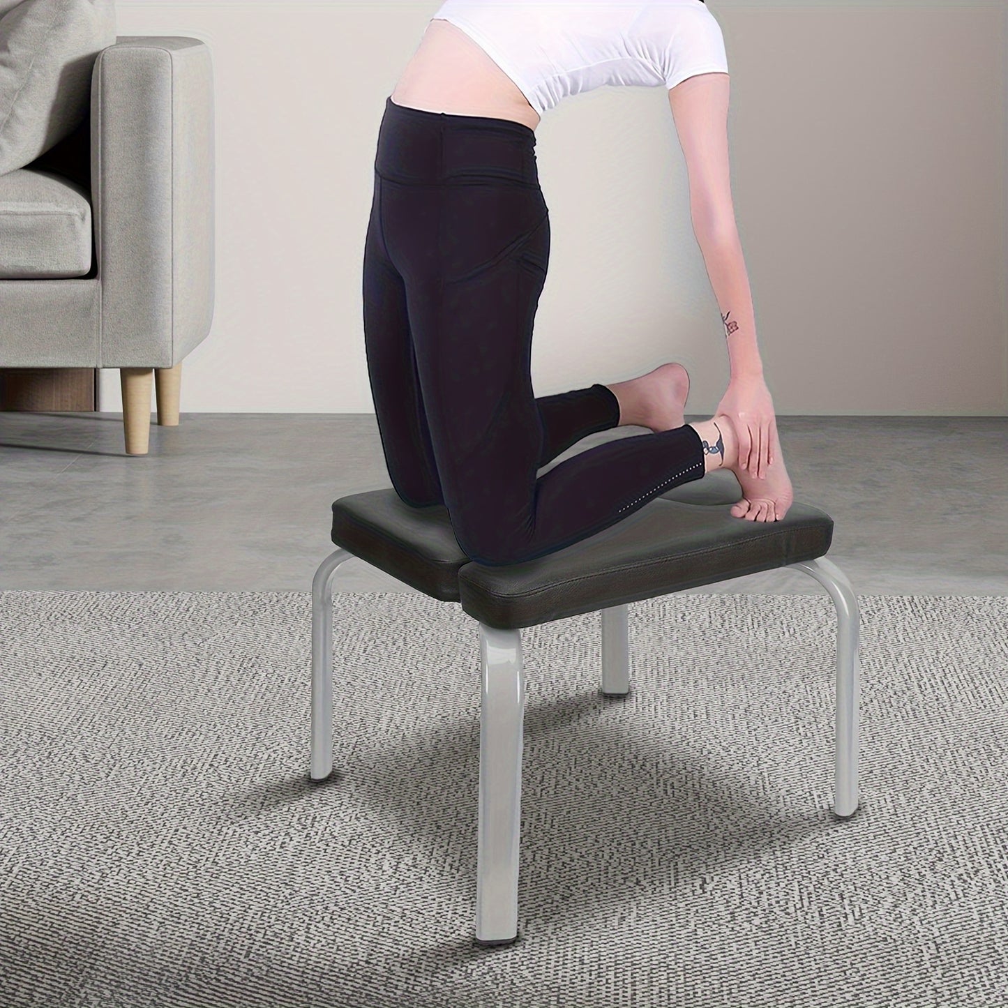 1x Black PU Yoga Inversion Chair with Steel Pipe Frame - Detachable, 200kg Capacity, Ideal for Headstands & Workouts, Perfect for Halloween/Christmas/Thanksgiving, Versatile Workout Chair|Modern Fitness Chair|Durable Construc