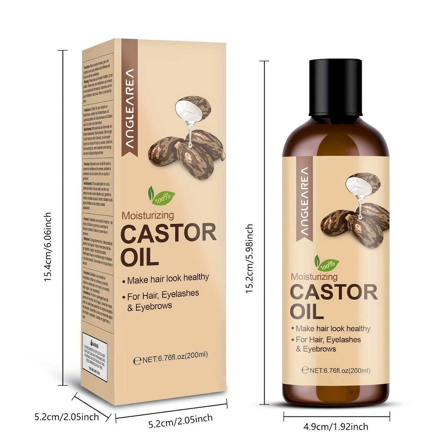 200ml/6.76fl.oz Castor Oil For Hair, Eyelashes & Eyebrows, Cold-Pressed Unrefined, Essential Oil For Dry Hair, Skin & Nail Care