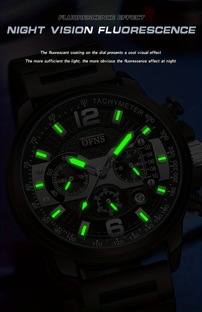OFNS Men's Popular Fashion Watch, Chronograph 50 Meter Waterproof Night Light Calendar Watch, Holiday Gift