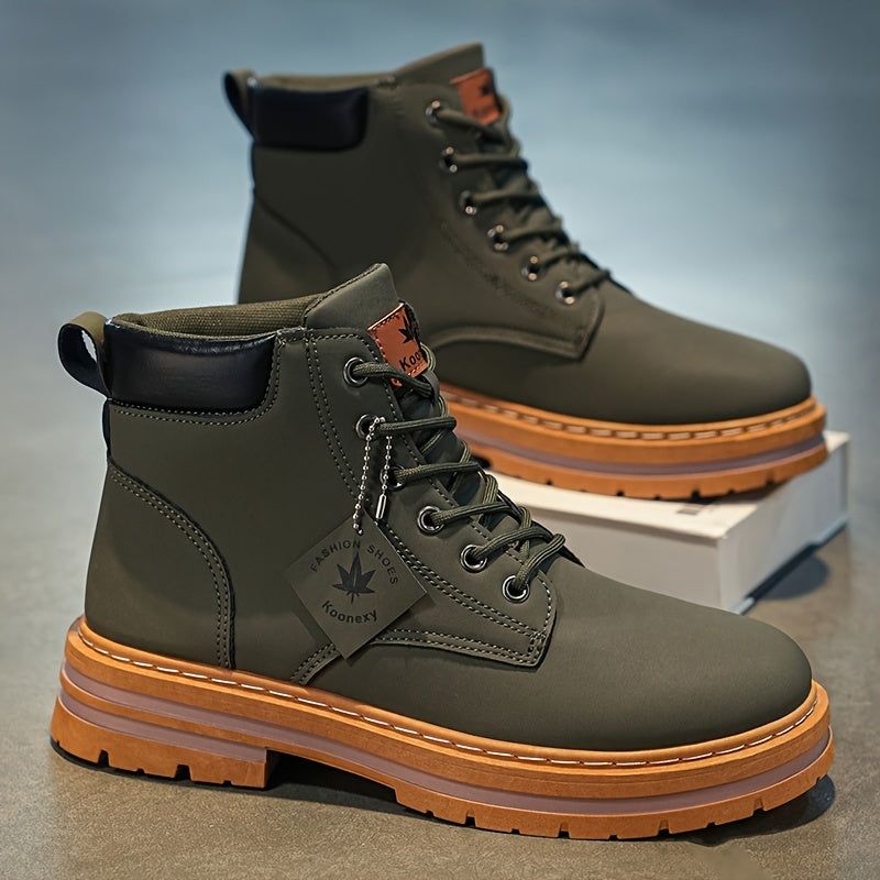 Men's Casual Ankle Boots - Versatile Lace-Up Shoes for Outdoor, Hiking &amp; Casual Attire, Durable Faux Leather with Non-Slip Sole