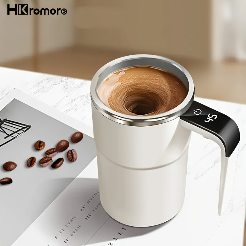 HKromore 1pc Intelligent Temperature Measurement, Magnetic Automatic Stirring Cup, Electric Portable Coffee Cup, Milkshake Cup, Anti Settling Design, Intelligent Temperature Measurement, Electromagnetic Capsule, 304 Stainless