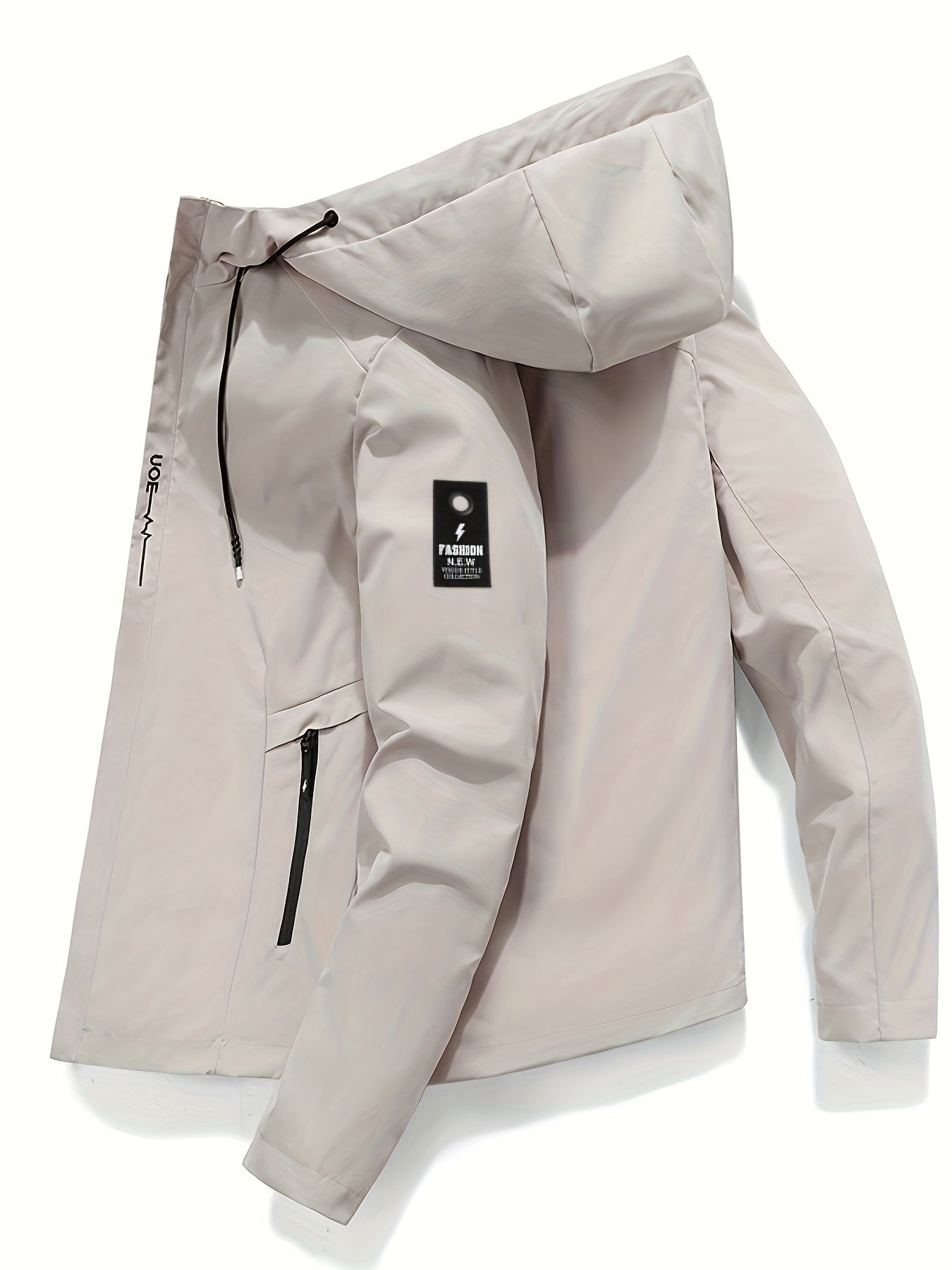 Chaqueta cortavientos informal con capucha para hombre: poliéster ligero e impermeable, con cremallera, color liso y bolsillos | Versátil para todas las estaciones