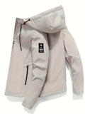 Chaqueta cortavientos informal con capucha para hombre: poliéster ligero e impermeable, con cremallera, color liso y bolsillos | Versátil para todas las estaciones