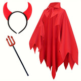 Devil Costume Set for Women - Halloween Outfit, Cosplay Cape &amp; Horn Headband with Trident, Polyester Vampire Cloak for Carnival Masquerade, Christmas, Easter, New Year, Birthday &amp; Bachelor Party - Suitable for Ages 14+ - No E